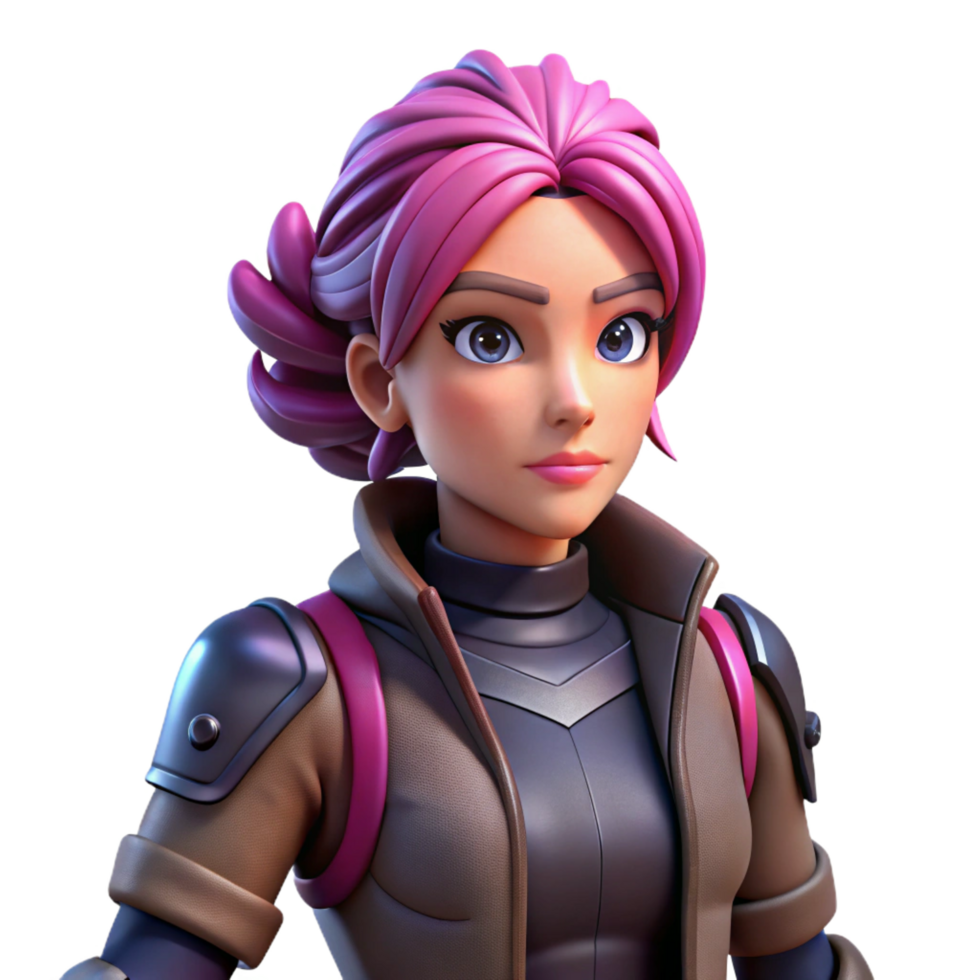 vibrant rustic Cyberpunk Female Character, leather jacket, pink hair, data glove premium png