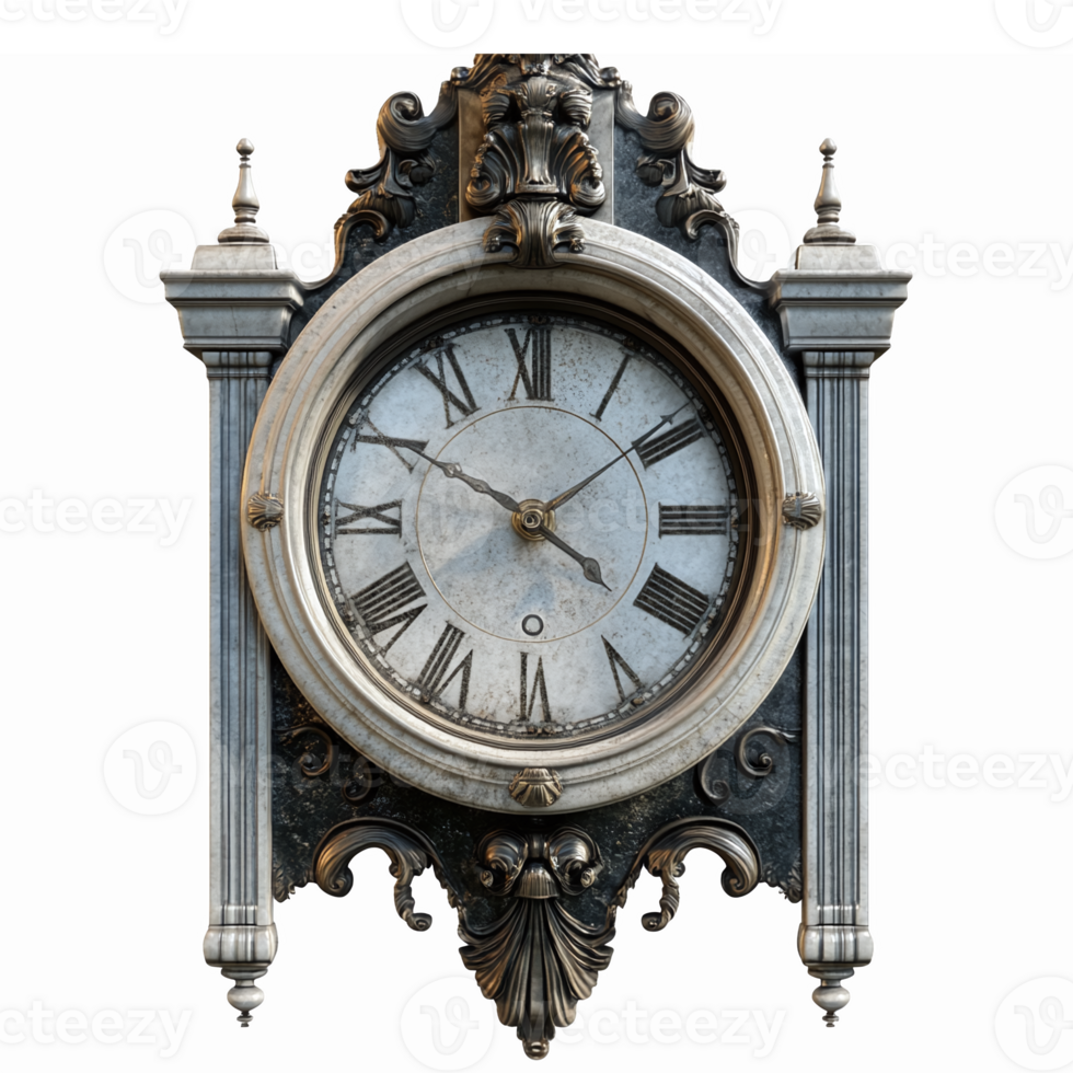 Antique Wall Clock with Roman Numerals and Ornate Design for Vintage Home Decor png