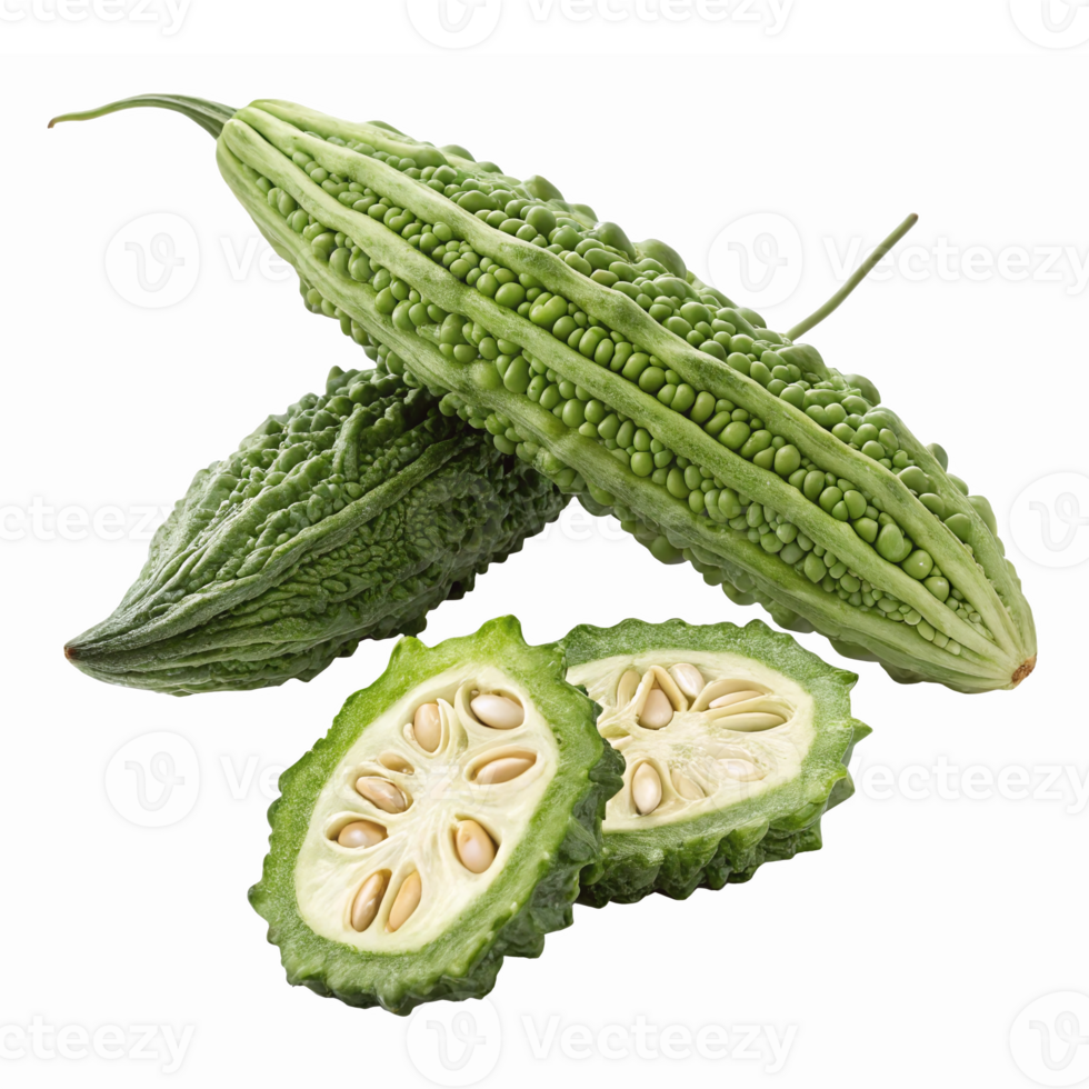 Bitter Melon Green Vegetable Fresh Slice Healthy Ingredient for Cooking and Nutrition png
