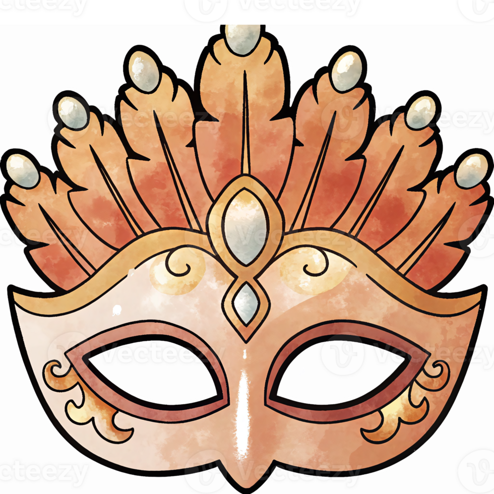 Elegant Venetian Carnival Mask with Feather Design in Warm Colors for Festive Decor png