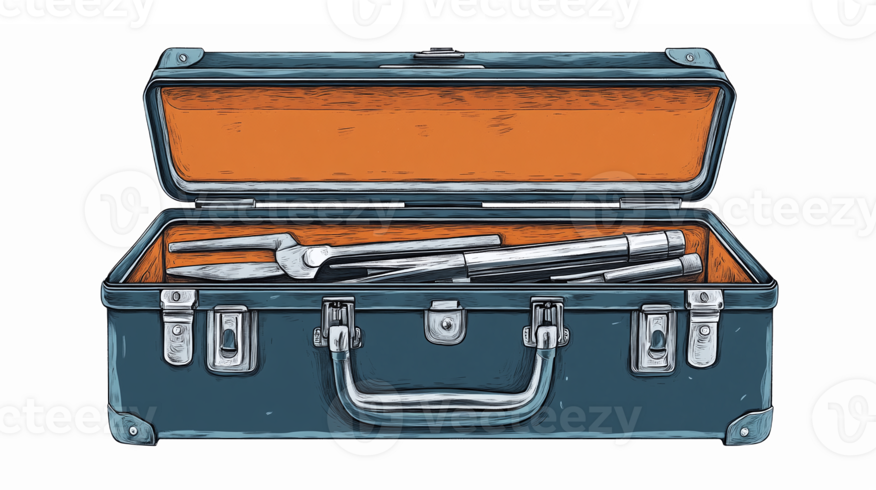 Open Toolbox with Essential Tools Featuring Pliers Screwdriver Wrench on Transparent Background png