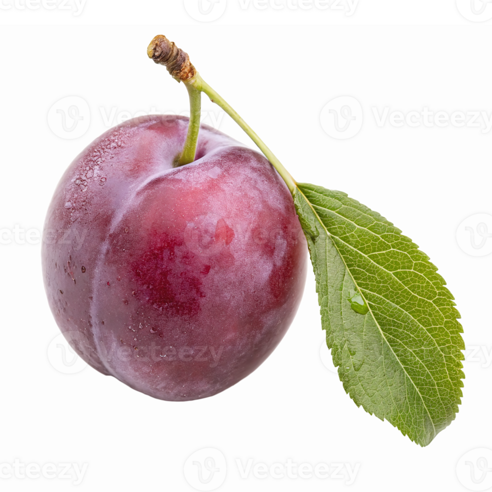 Fresh Juicy Plum with Leaves on Transparent Background for Culinary and Healthy Lifestyle Designs png