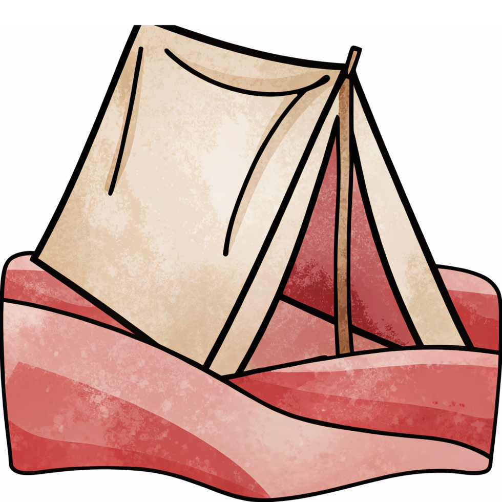 Camping Tent Illustration in Nature Setting with Earthy Tones and Transparent Background png