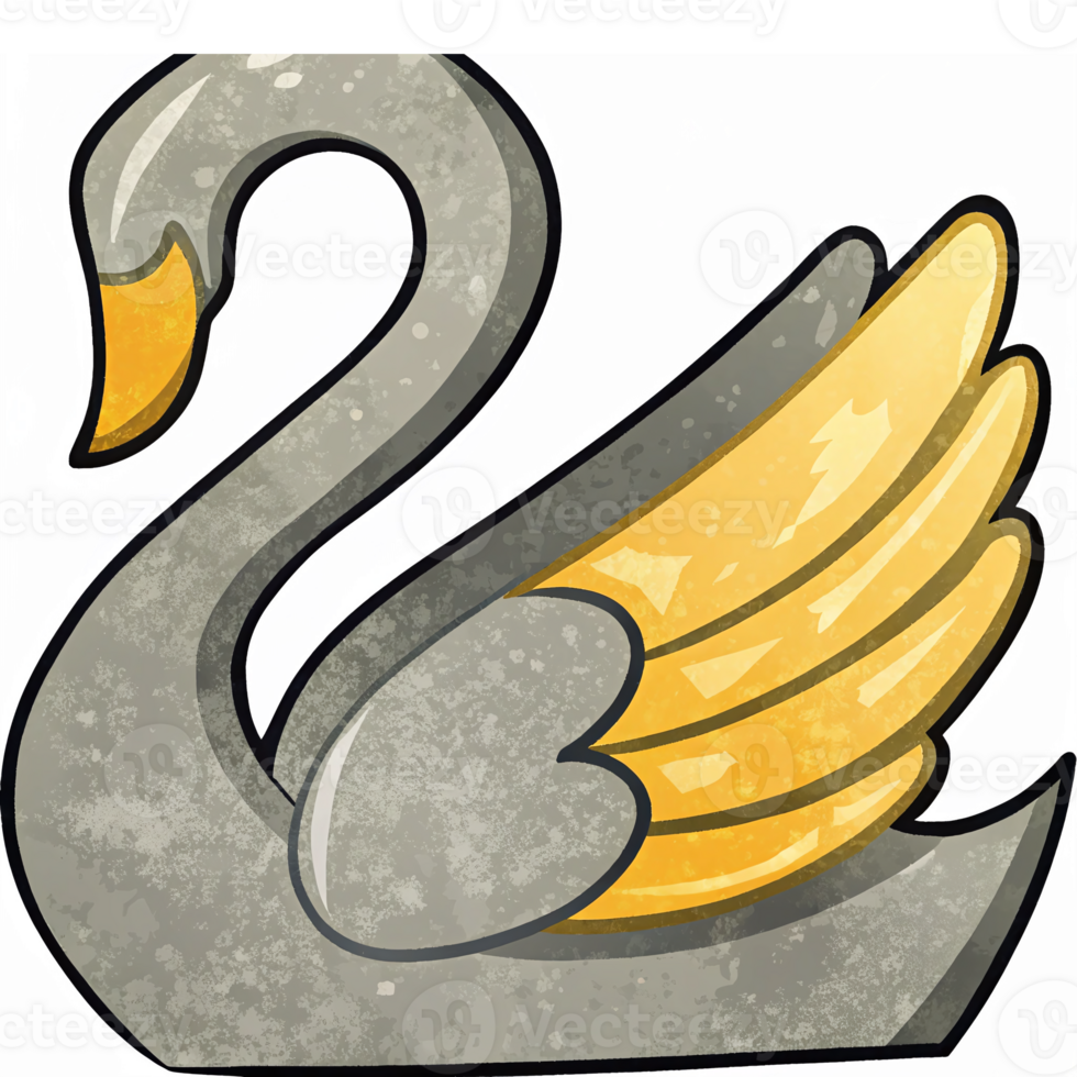 Elegant Cartoon Swan with Golden Wings Ideal for Nature Themed Designs and Decorative Art png