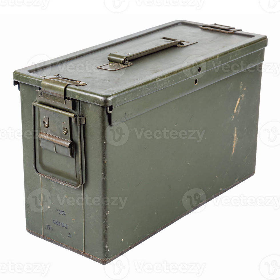 Military Ammo Canister Green Storage Box with Secure Closure and Sturdy Handle png