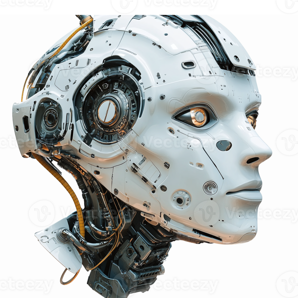 Futuristic Robot Head with Advanced Sensors and Mechanical Features in High Detail png
