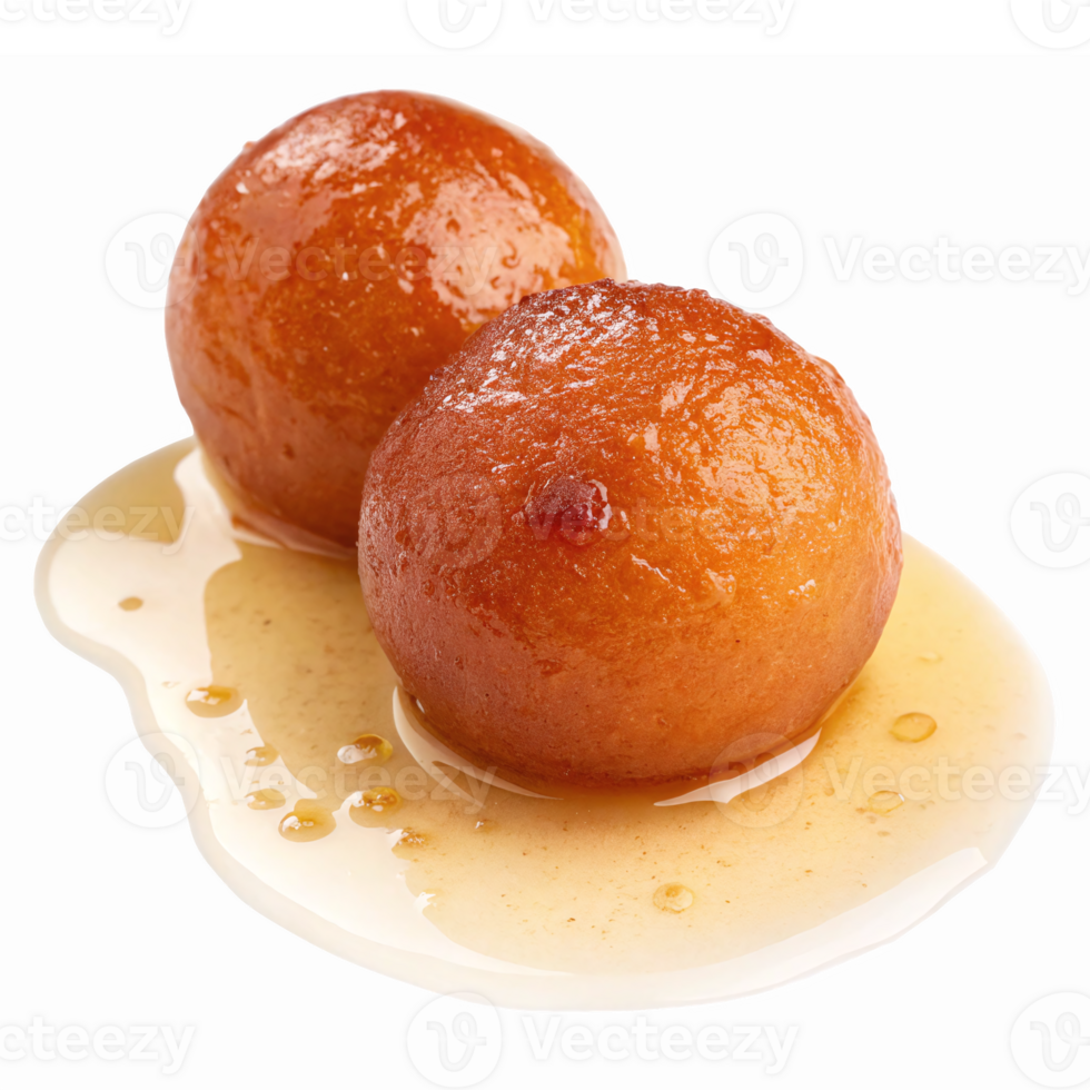 Sweet Gulab Jamun with Honey Drizzle Isolated on Transparent Background png