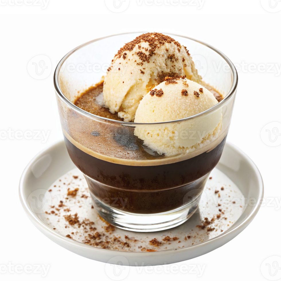 Delicious Coffee Dessert with Ice Cream and Chocolate Crumbles in a Glass Bowl png