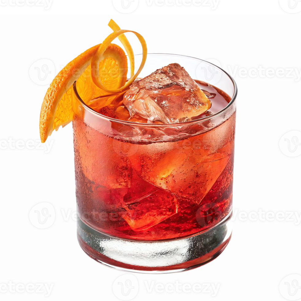 Refreshing Cocktail with Ice and Orange Garnish in Glass on Transparent Background png