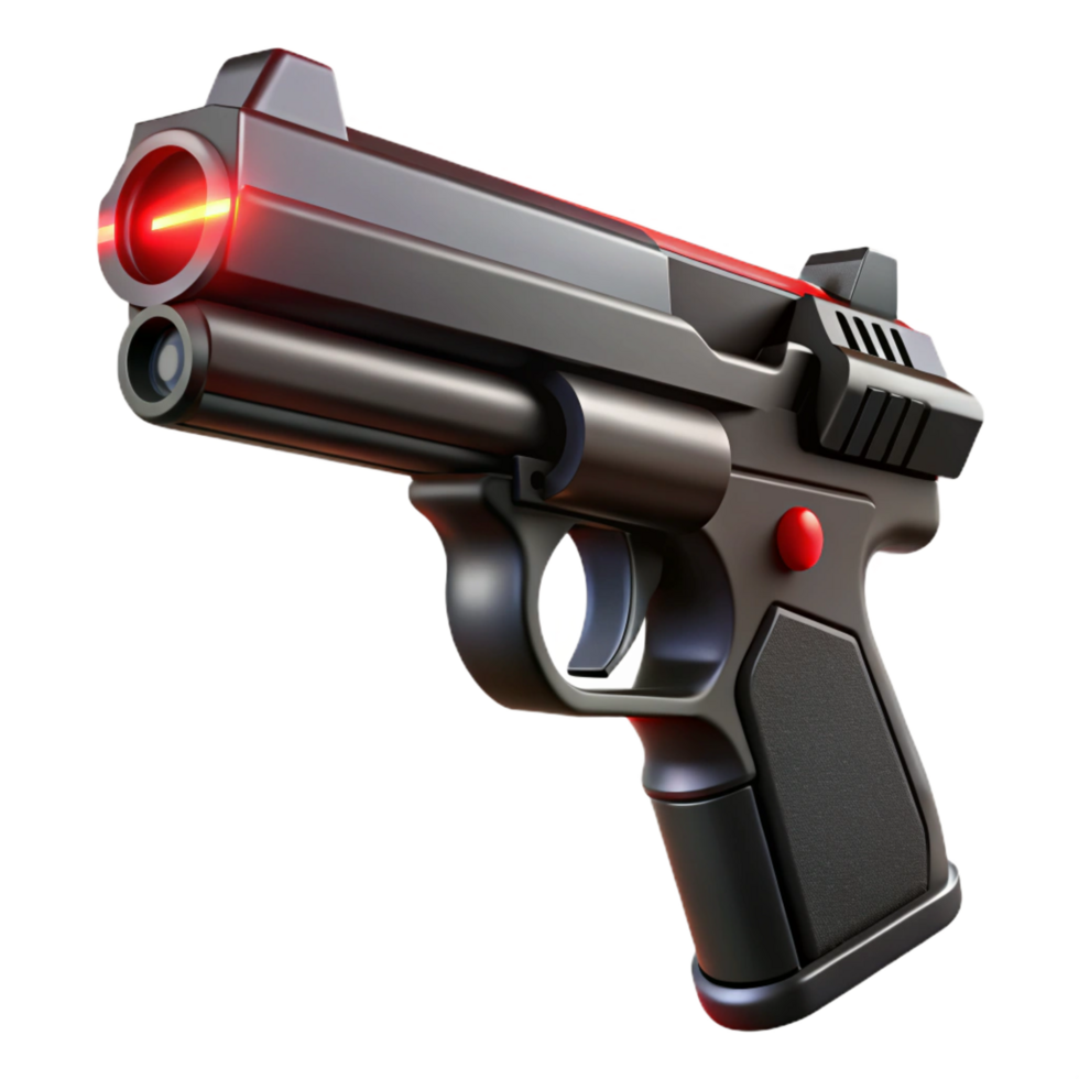 beautiful traditional Laser pistol, sleek, black, red laser sight authentic png