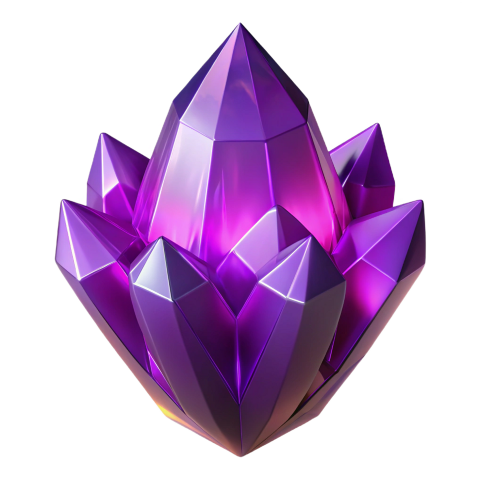 serene minimalist Alien crystal, glowing purple, complex facets high quality png