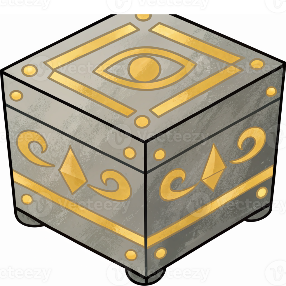 Ancient Decorative Treasure Chest with Golden Symbols and Eye Motif for Fantasy Themes png