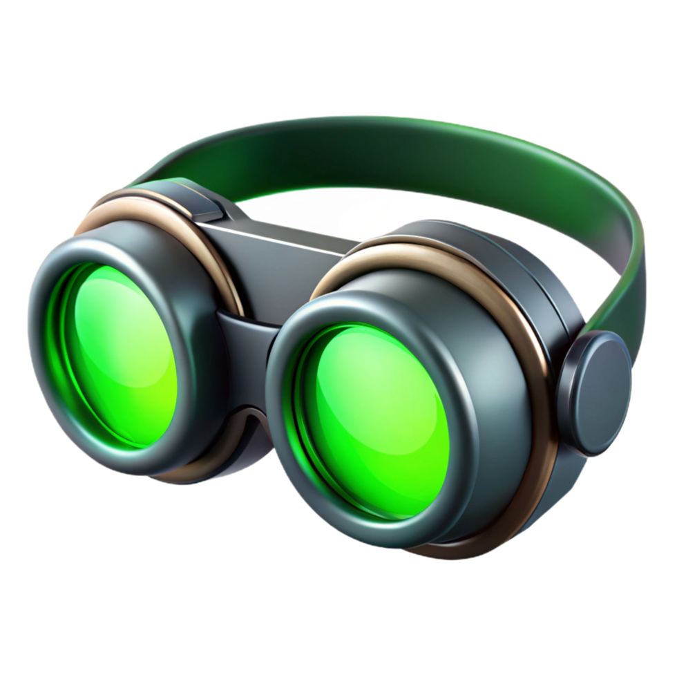 impressive traditional Cyberpunk goggles, glowing green lenses, futuristic design authentic png