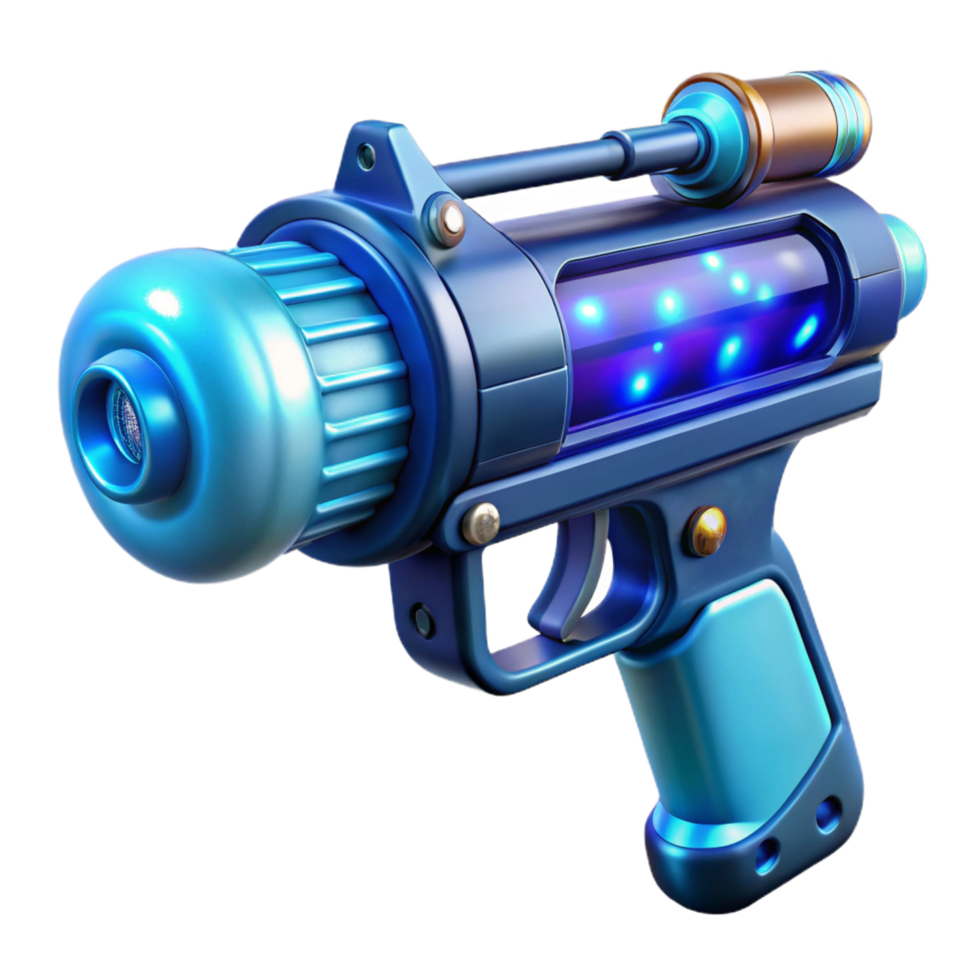impressive minimalist Gravity gun, futuristic design, glowing blue barrel detailed png