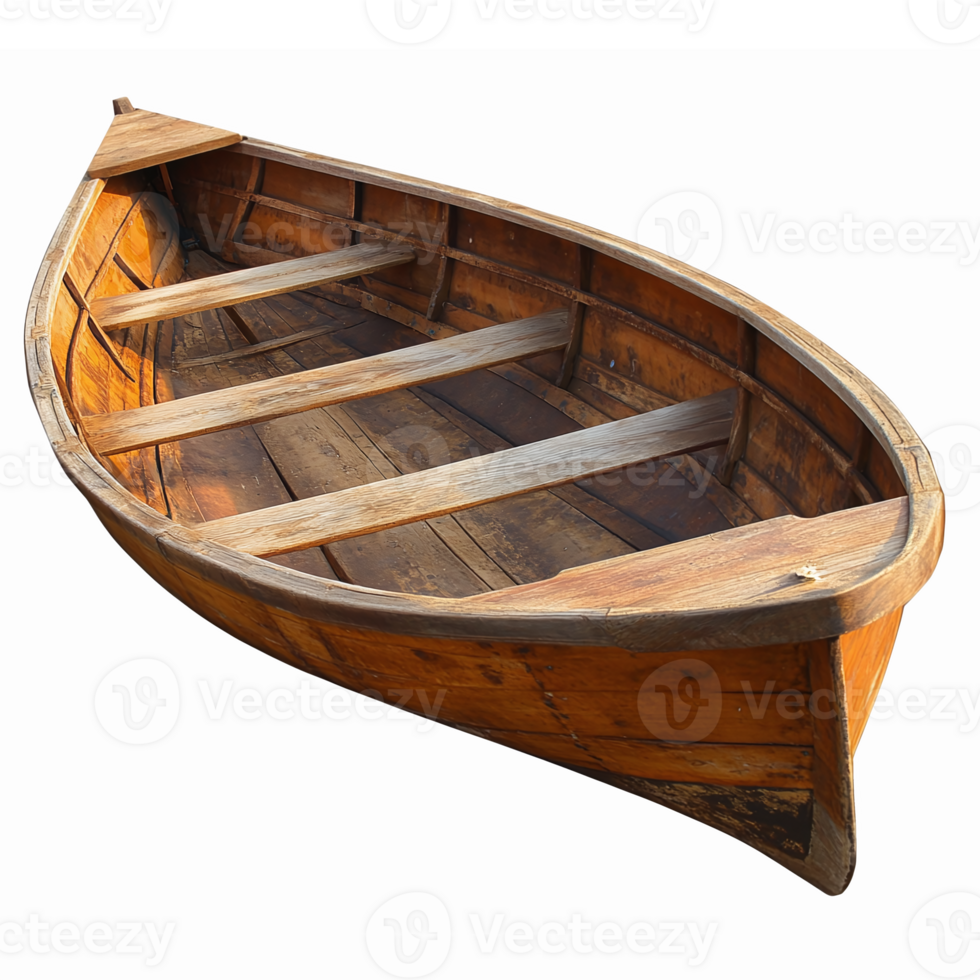 Rustic Wooden Rowboat with Empty Interior for Nautical Decor and Marine Themes png