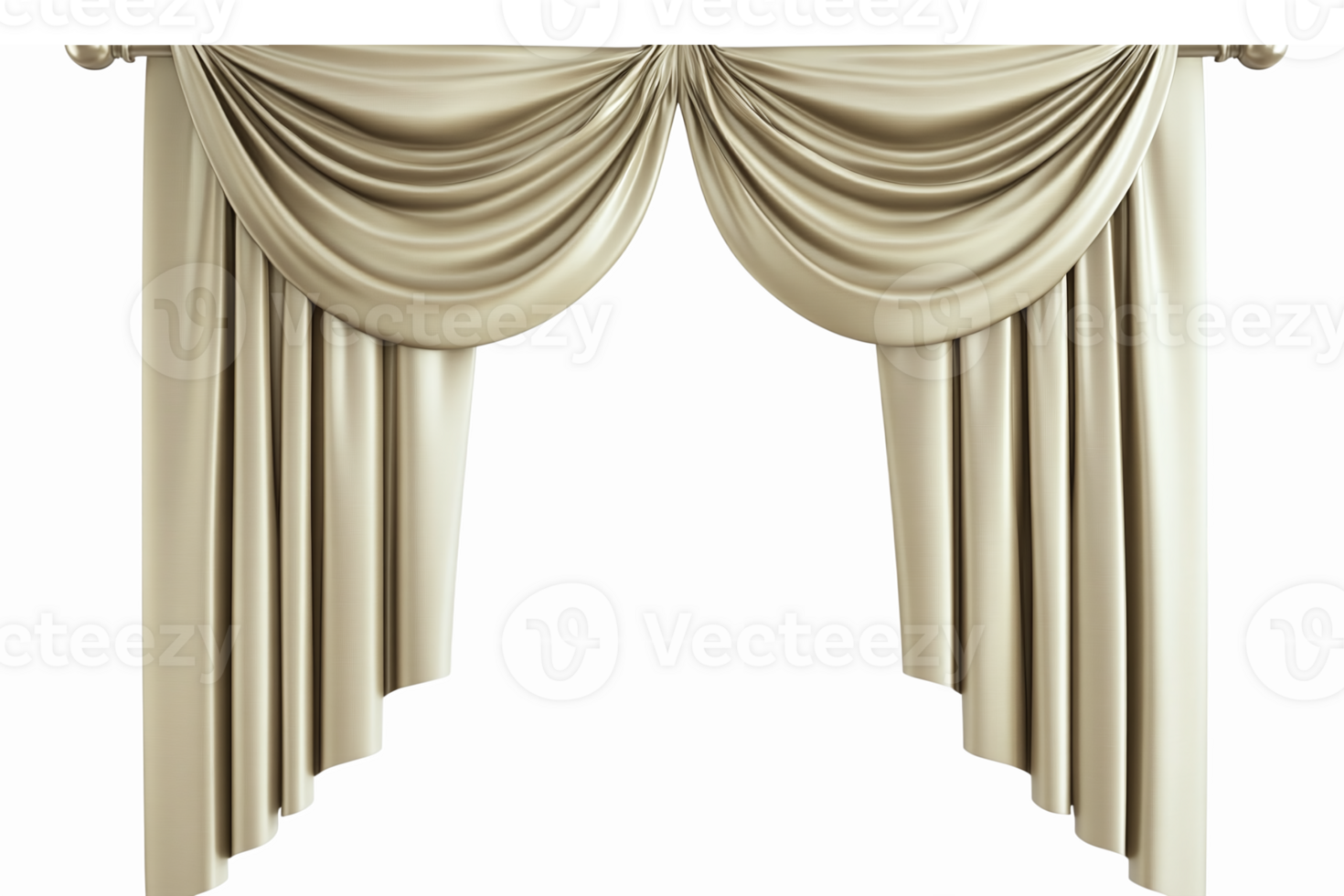 Elegant Beige Drapery Curtain with Valance for Interior Decor and Stage Design png