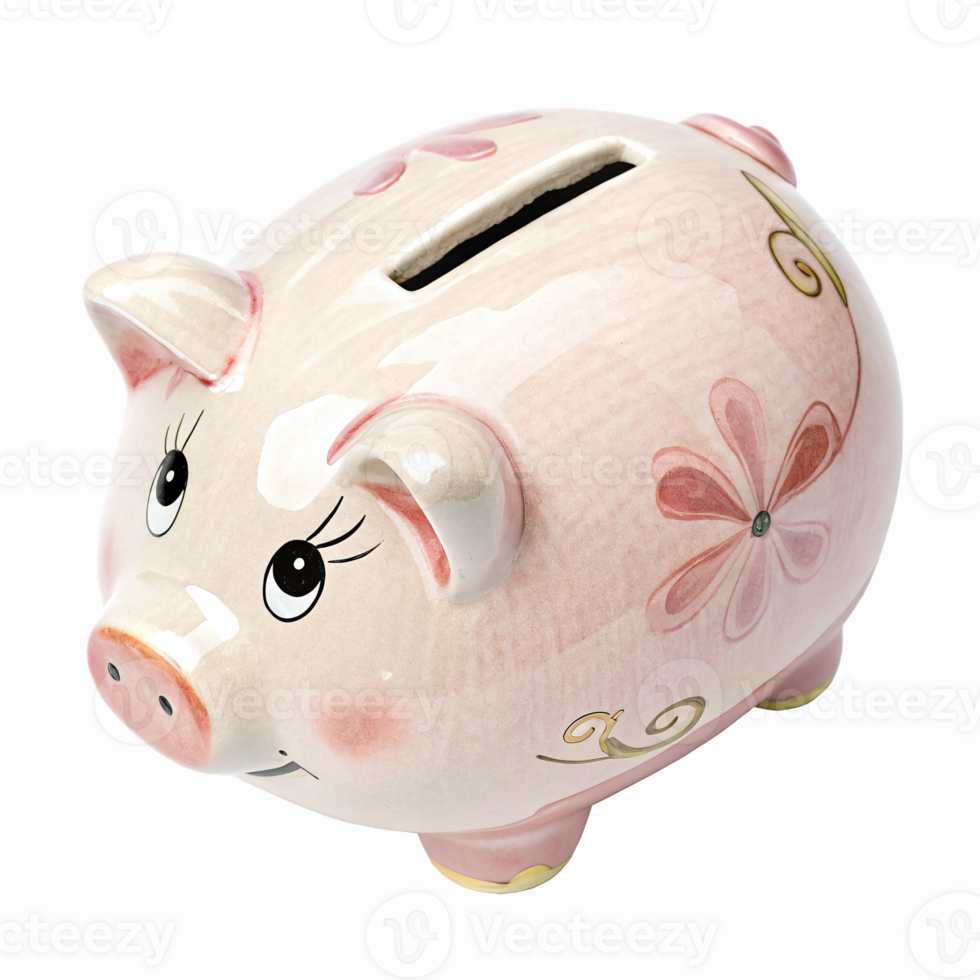 Adorable Ceramic Piggy Bank with Floral Design for Savings and Financial Education png