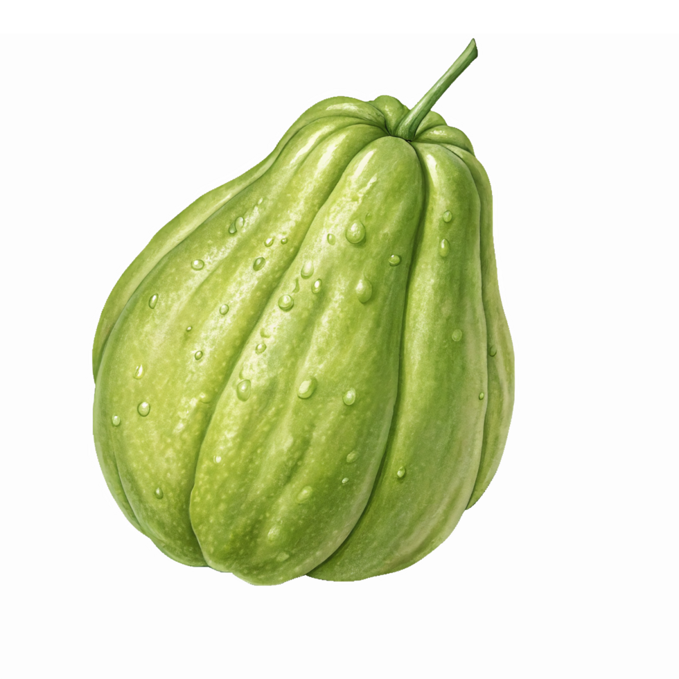 Realistic Green Chayote with Water Droplets on a Transparent Background for Culinary Illustrations png
