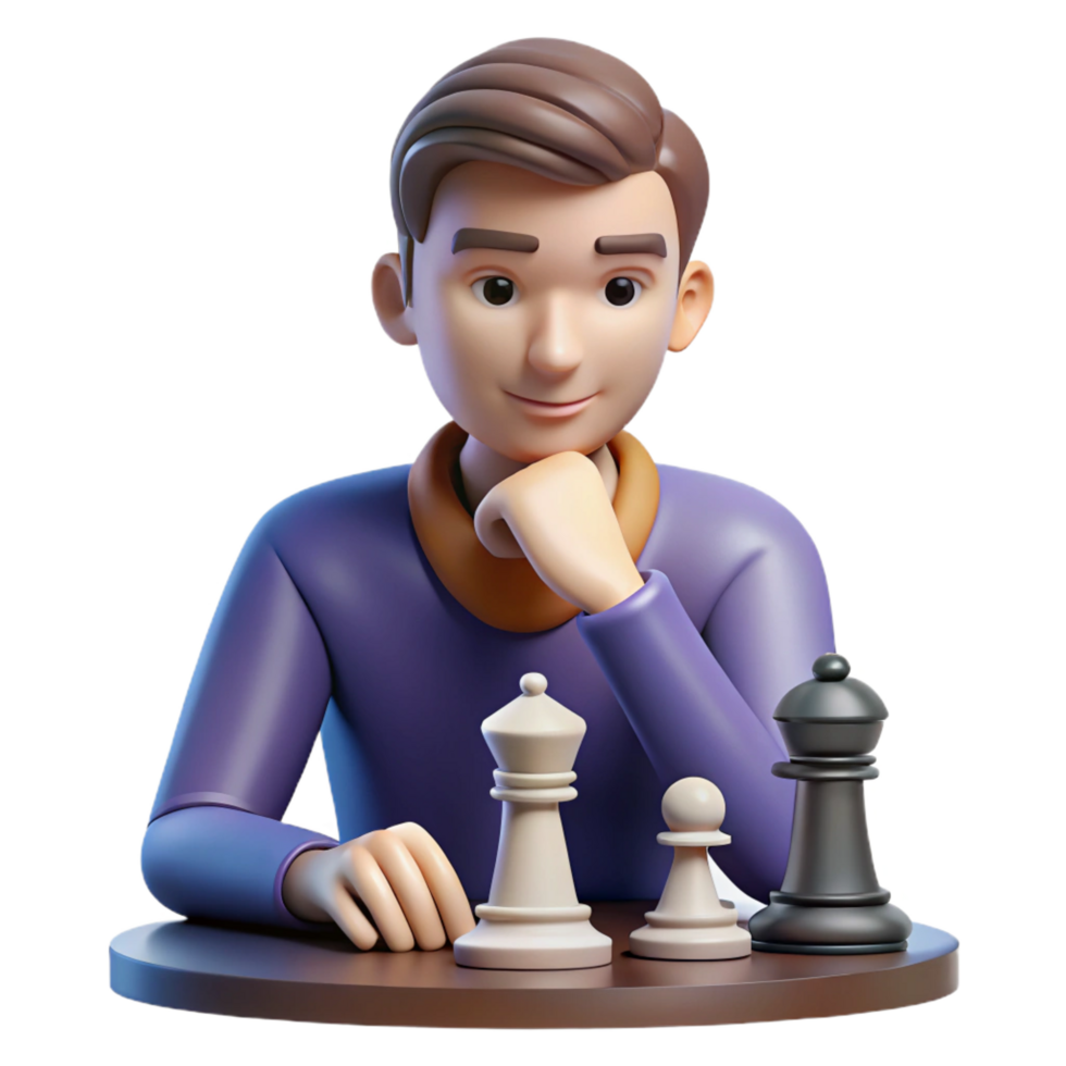 stunning rustic Concentrated chess player, making a move, professional png