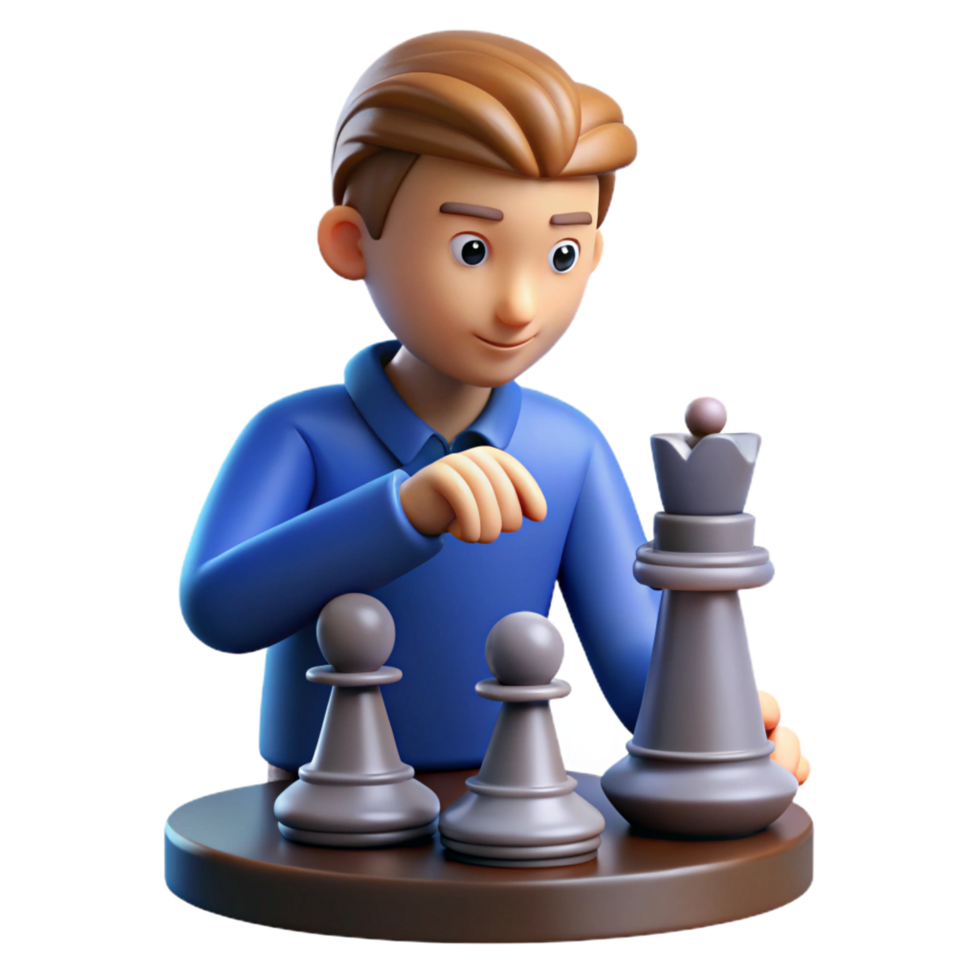 elegant contemporary Concentrated chess player, making a move, detailed png