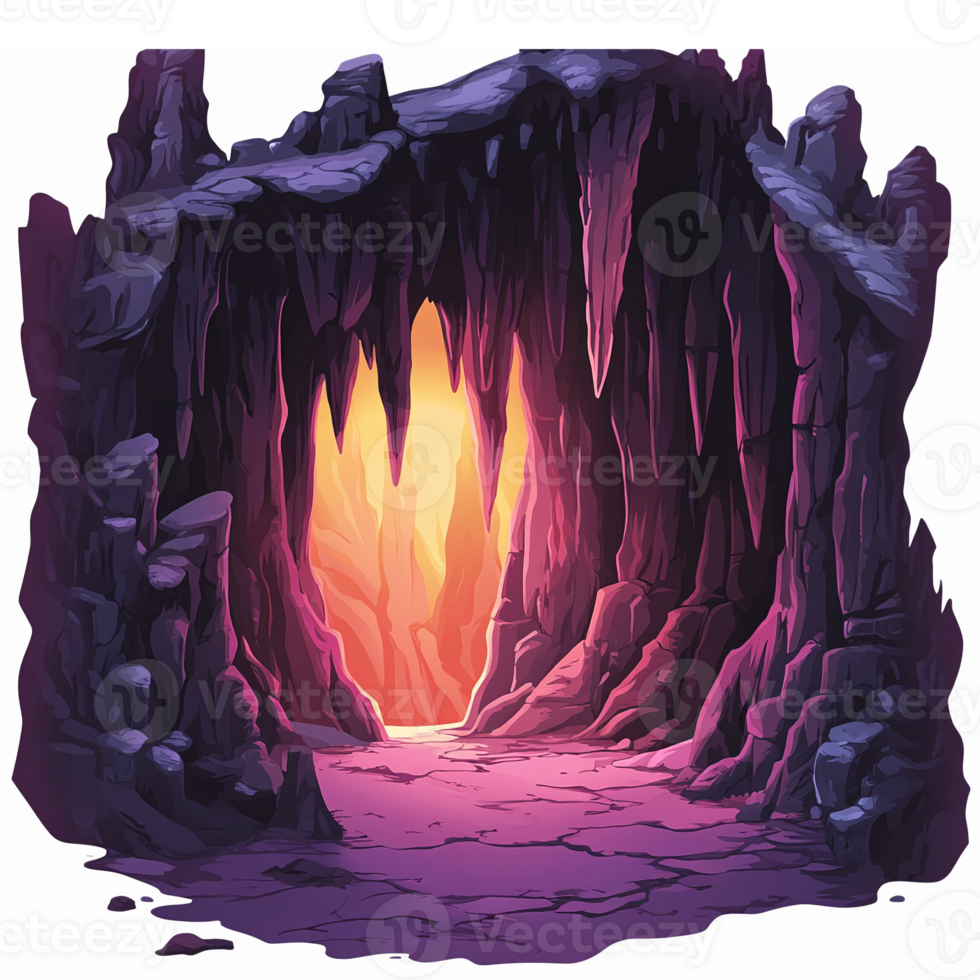 Mystical Cave Entrance with Glowing Light and Dramatic Rock Formations for Fantasy Illustrations png