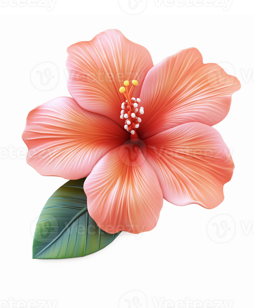 Vibrant Hibiscus Flower with Detailed Petals and Leaf for Tropical Designs and Decor png