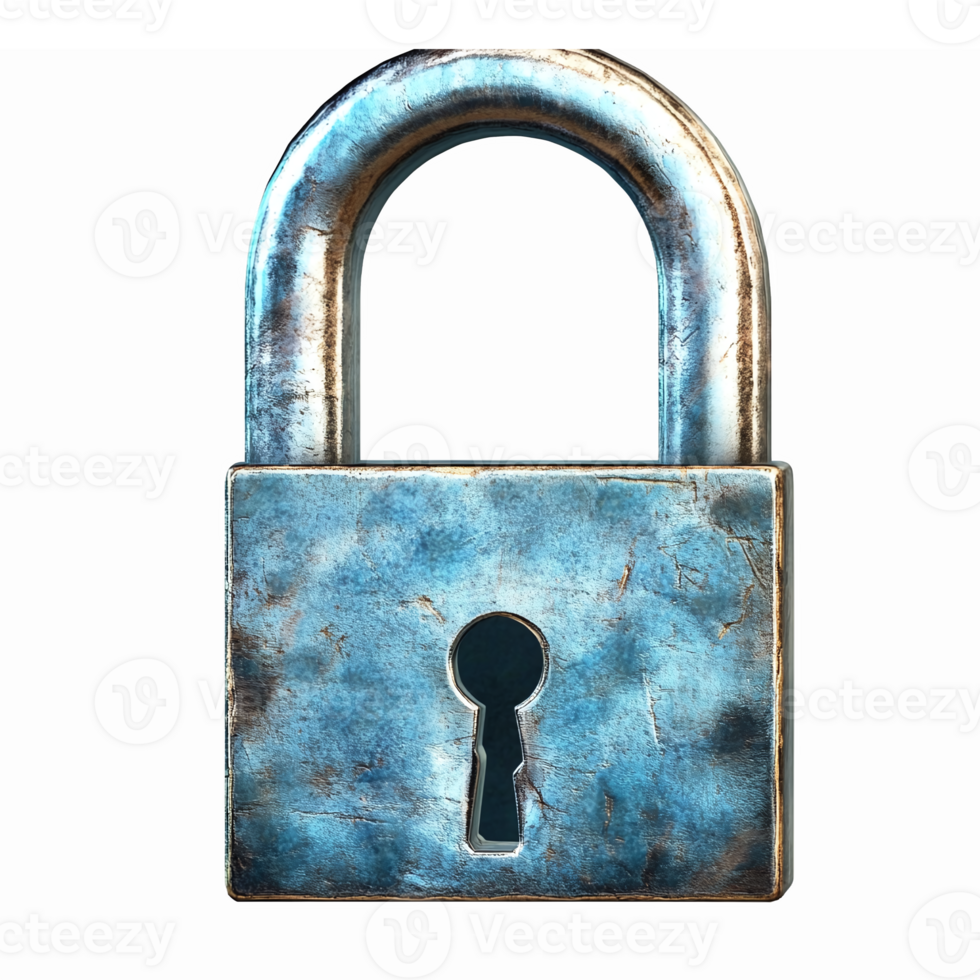 Rusty Blue Padlock with Keyhole for Security and Protection Concepts png