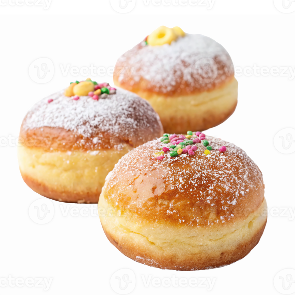 Delicious Round Donuts with Colorful Sprinkles and Icing on a Transparent Background png