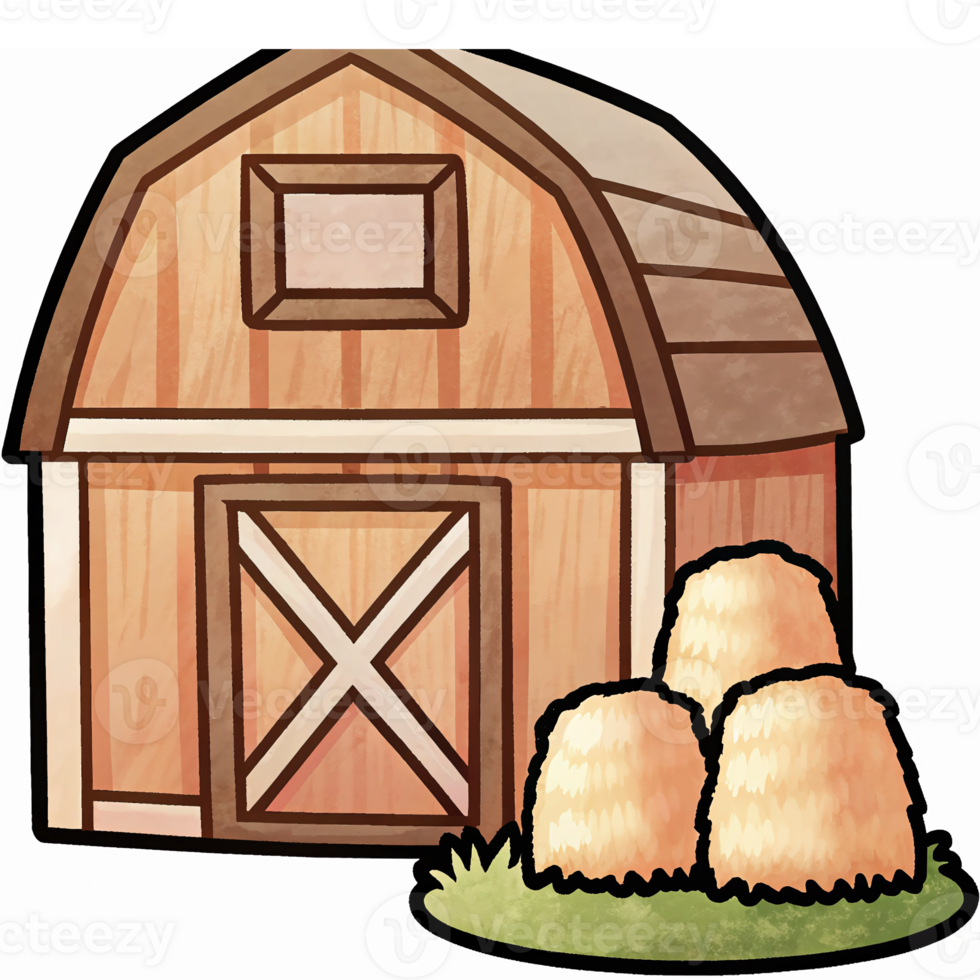 Charming Barn with Hay Bales and Green Grass for Farming and Rural Themes png