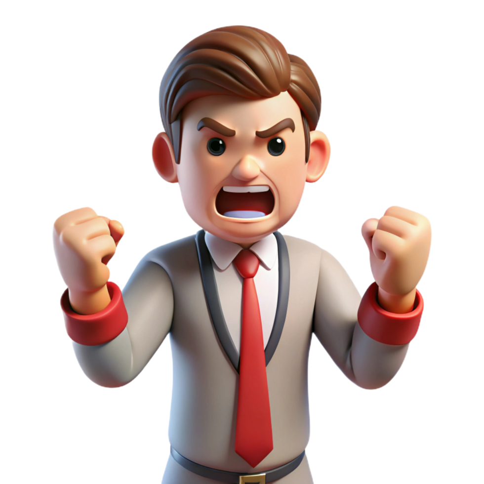 elegant artistic Angry businessman, clenched fists, red tie, 4K png