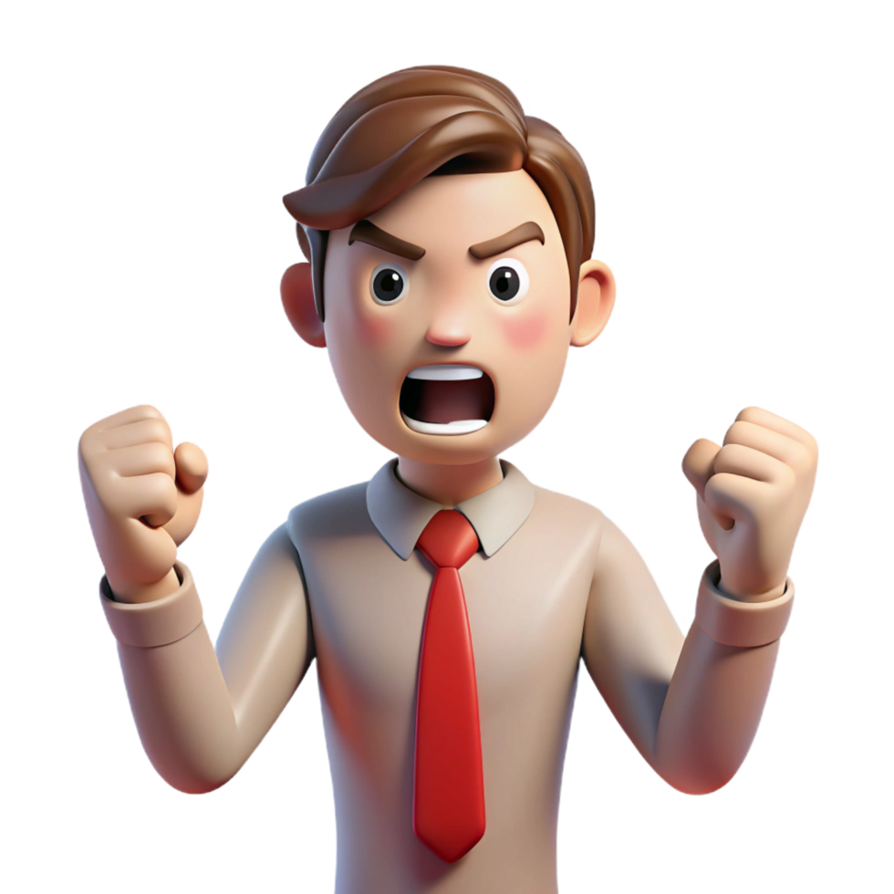 beautiful creative Angry businessman, clenched fists, red tie, premium png