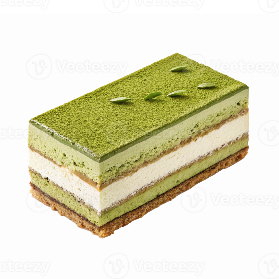 Delicious Matcha Layered Cake with Creamy Filling and Crisp Base on Transparent Background png