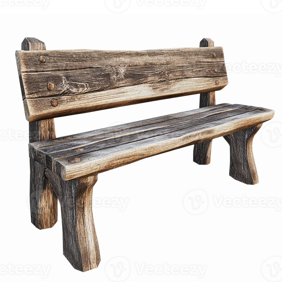 Rustic Wooden Bench 3D Render Detailed Natural Texture Garden Furniture Scene png