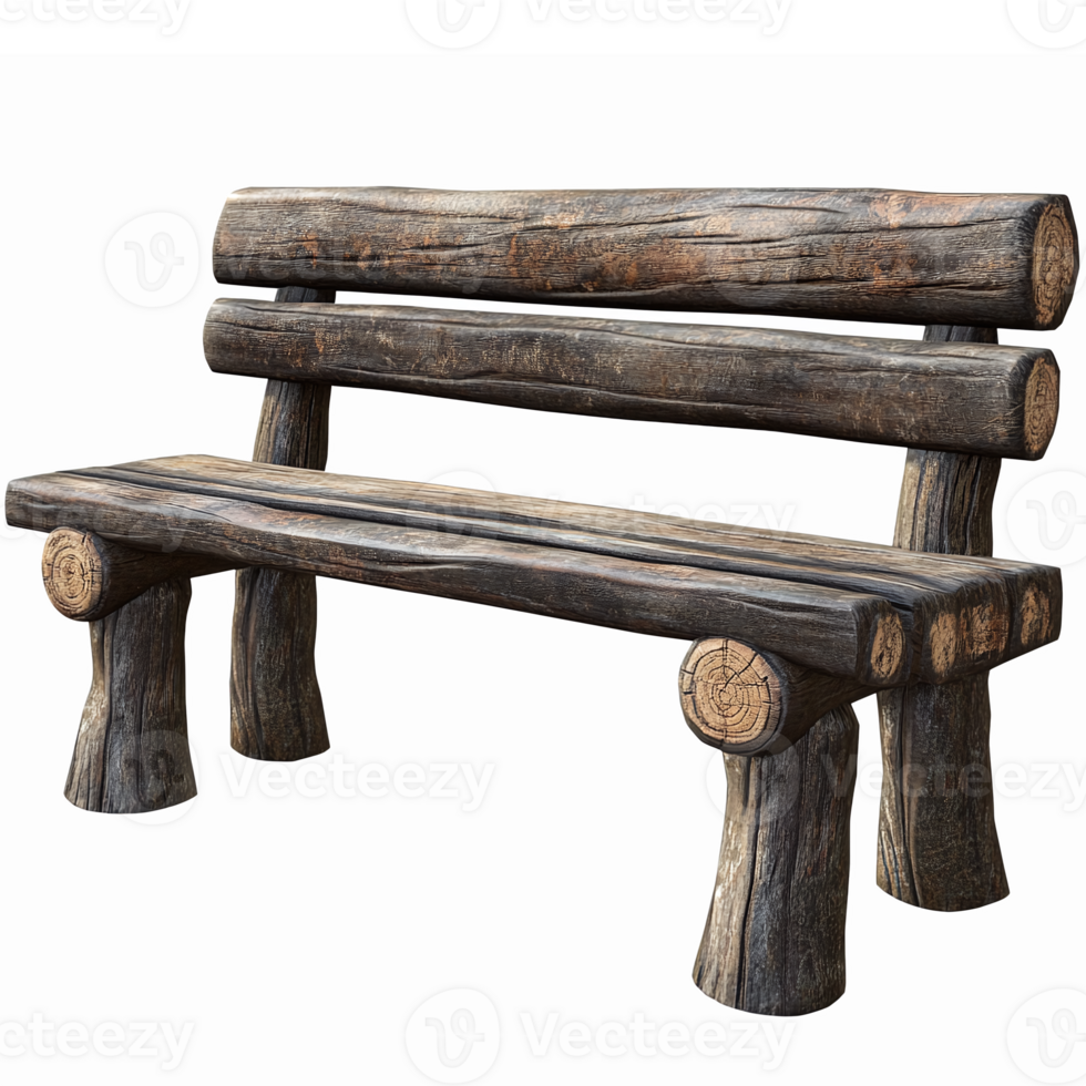 Rustic Wooden Bench with Log Design Perfect for Outdoor Parks and Gardens png
