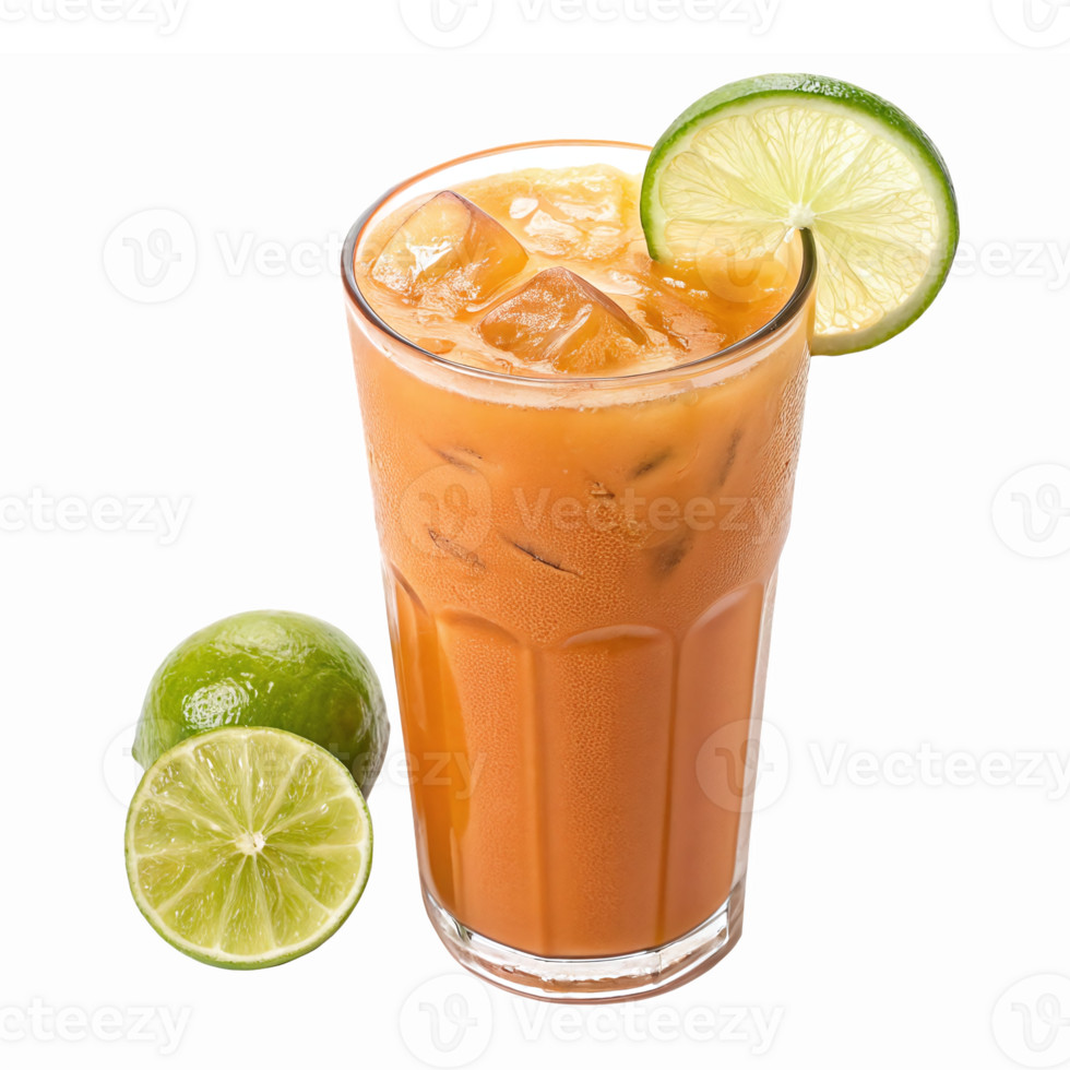 Refreshing Citrus Cocktail with Ice and Lime Slices in Tall Glass on Transparent Background png