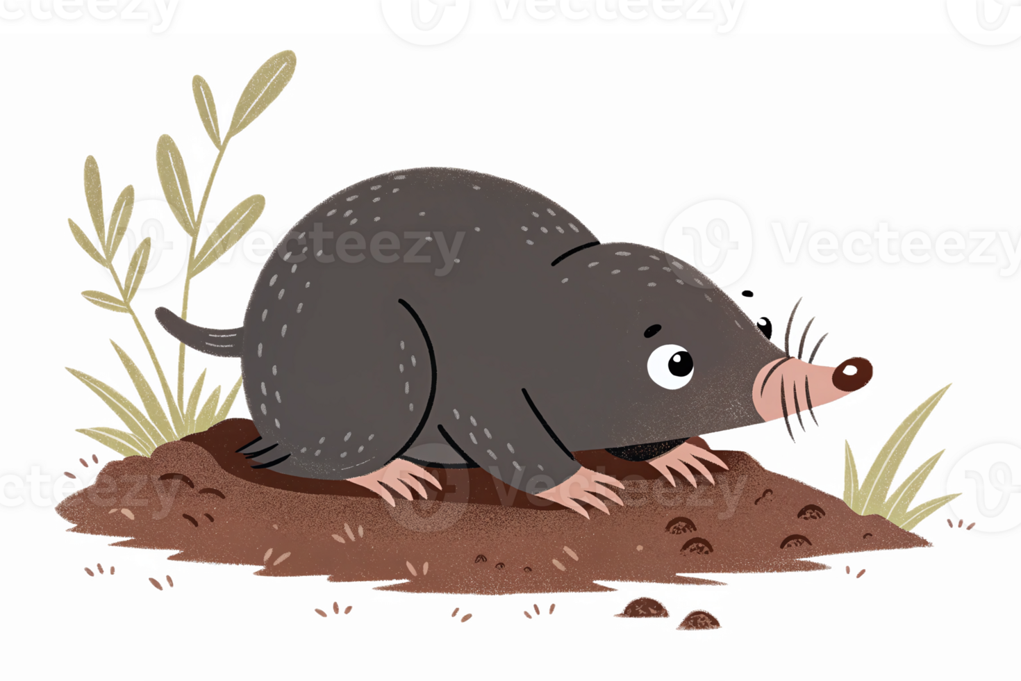 Cartoon Mole Character Digging in Soil Surrounded by Grass Cute Animal Illustration png