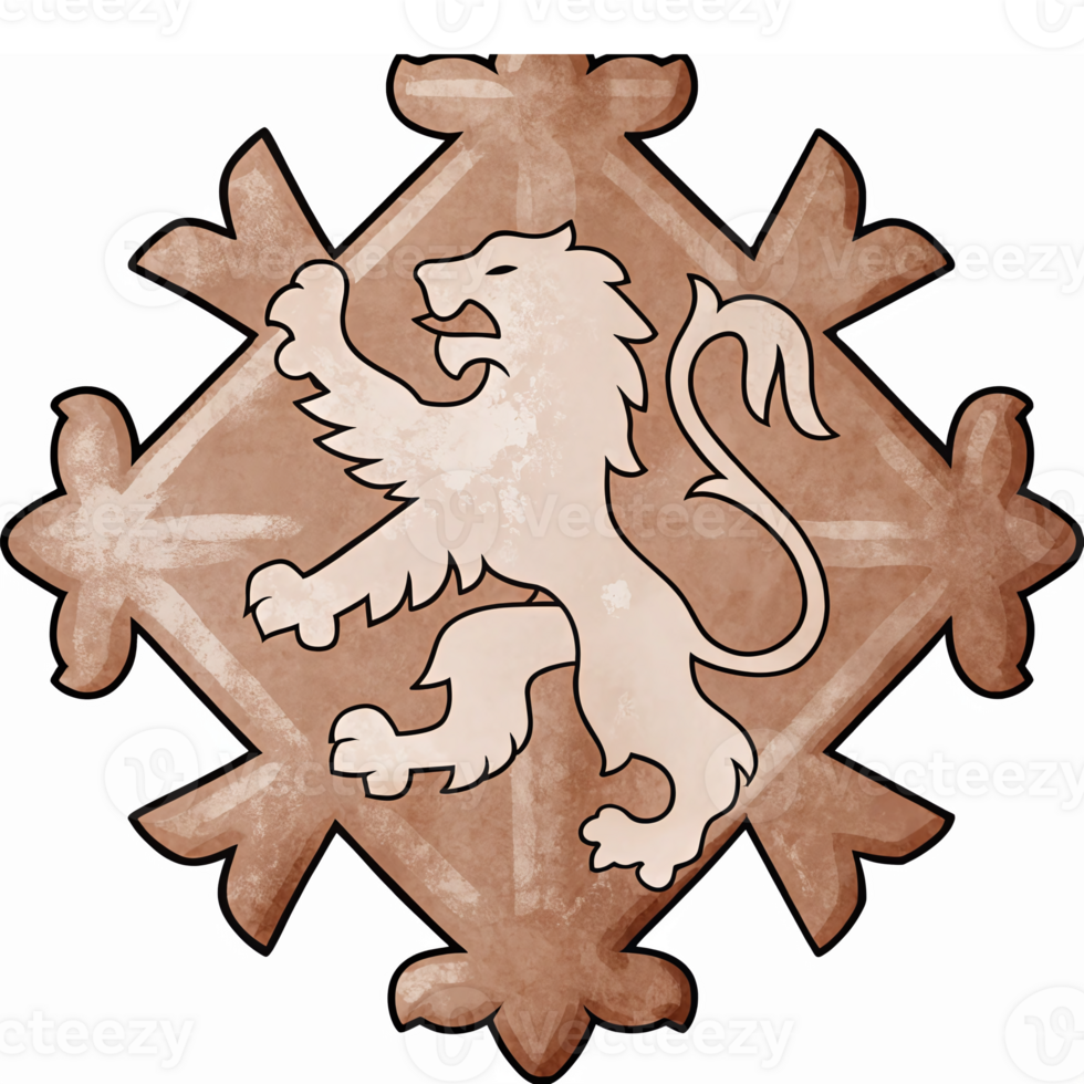 Detailed Vintage Lion Crest Emblem Design on Decorative Shield Background for Heraldry png