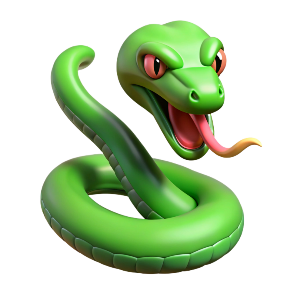 vibrant classic Slithering snake, green scales, forked tongue, exclusive png