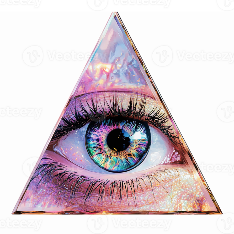 Mystical Eye Inside Geometric Triangle with Colorful Reflections and Vibrant Details png