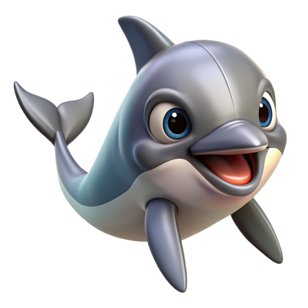 vibrant artistic Playful dolphin, grey skin, smiling expression, high quality png