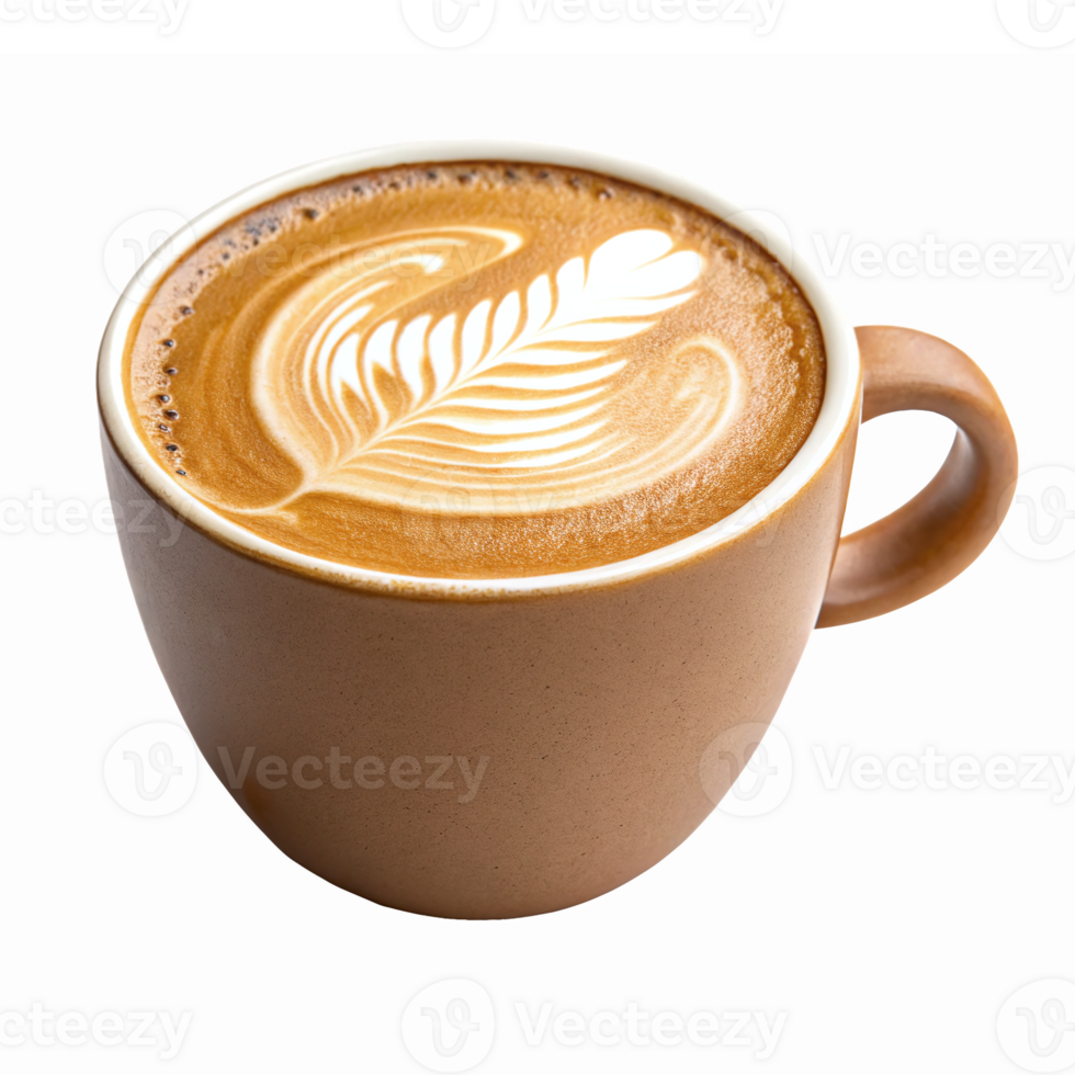 Coffee Cup with Latte Art Featuring Leaf Design on Creamy Surface for Beverage and Cafe Designs png