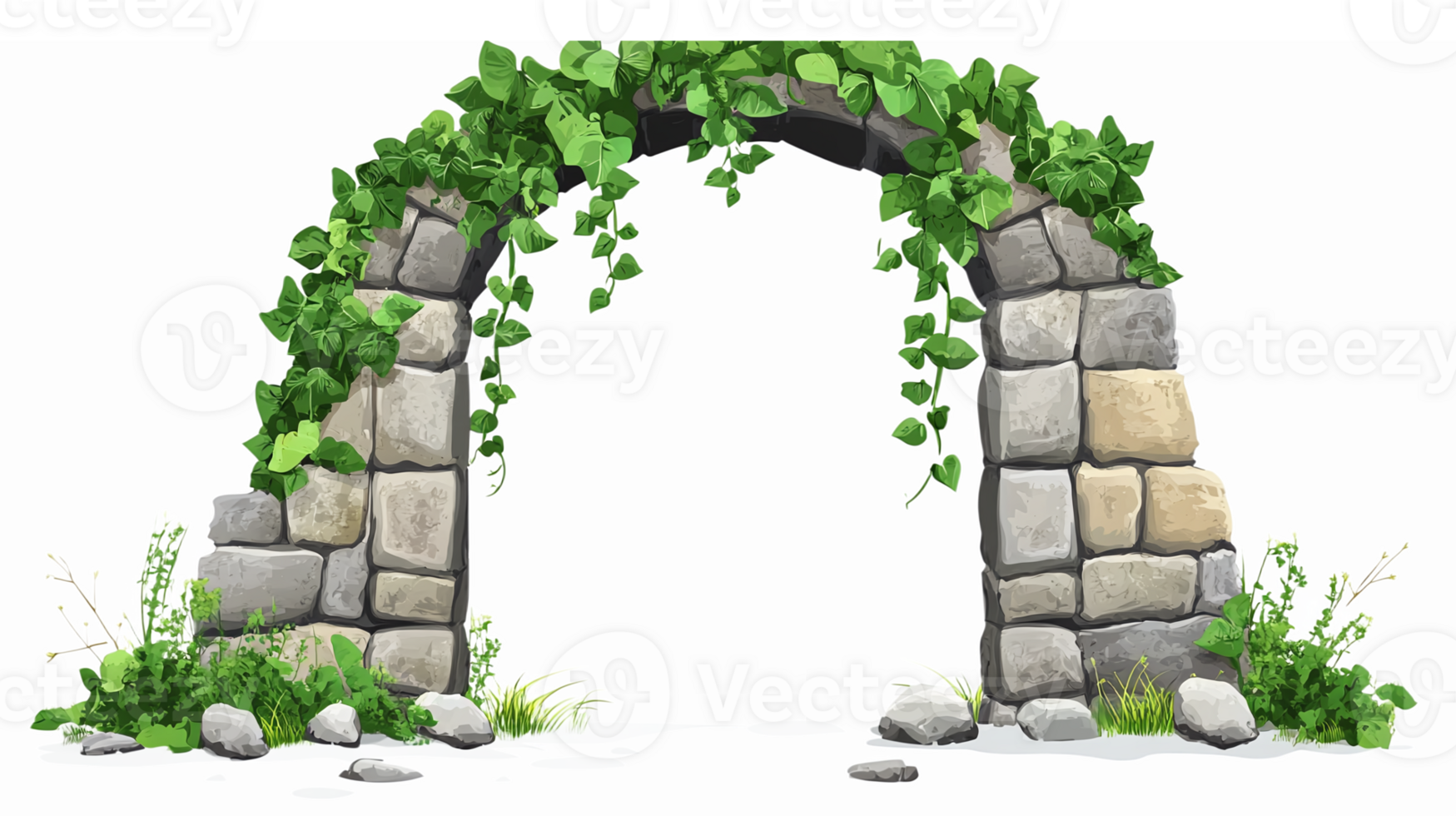 Stone Archway with Lush Green Ivy and Natural Landscaping for Garden Decor and Fantasy Themes png