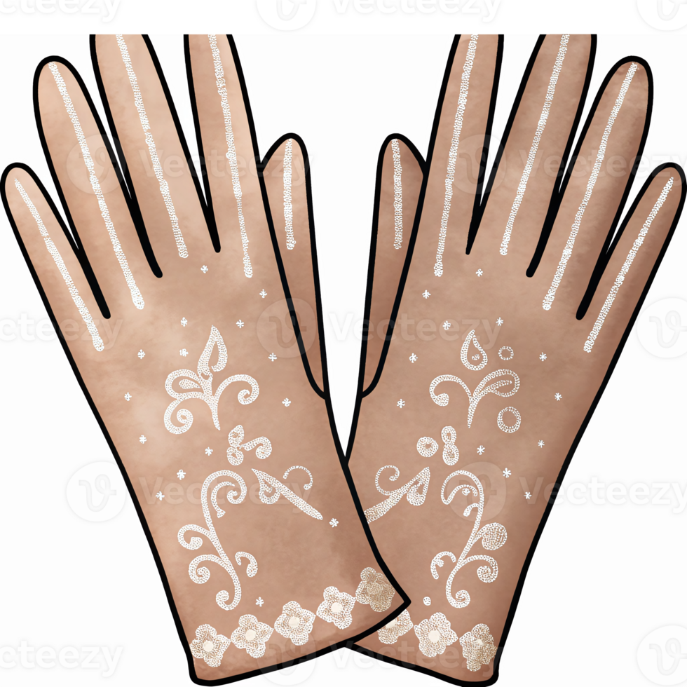 Elegant Vintage Decorative Gloves with Floral Patterns Perfect for Fashion and Design Projects png