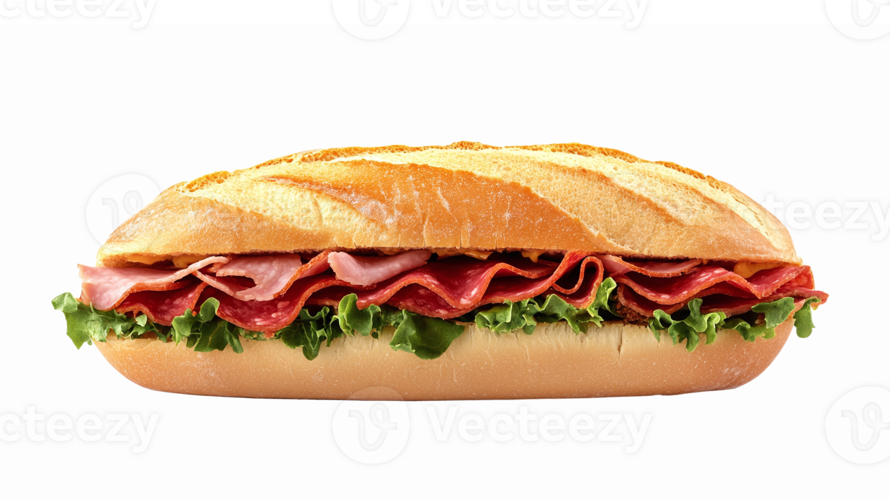 Freshly Made Sub Sandwich with Layers of Lettuce and Meats Ideal for Culinary Designs png