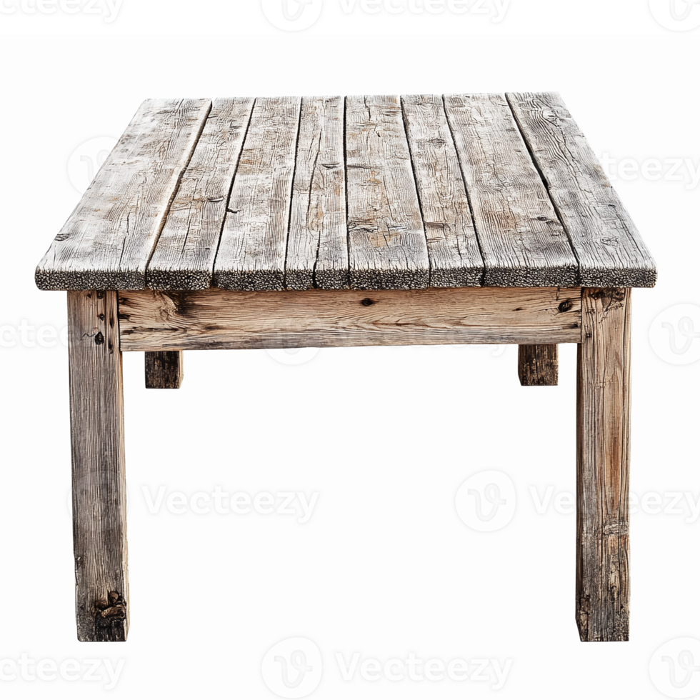 Rustic Wooden Table with Weathered Planks Ideal for Farmhouse Decor and Outdoor Dining png