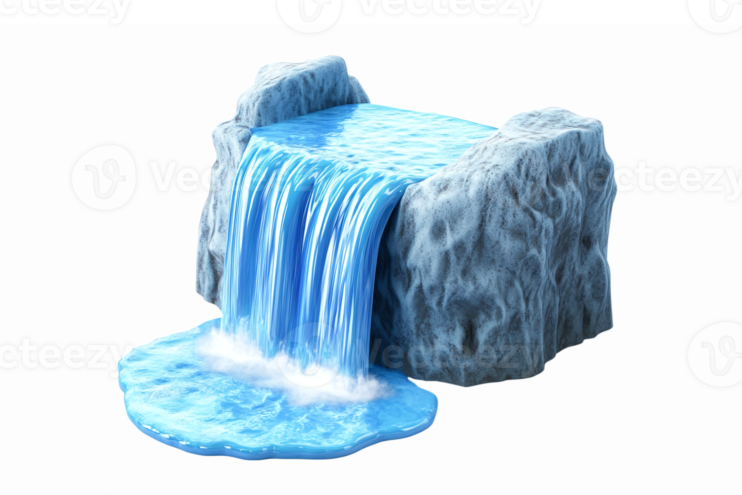 Realistic Waterfall Illustration with Cascading Blue Water and Natural Rock Design png