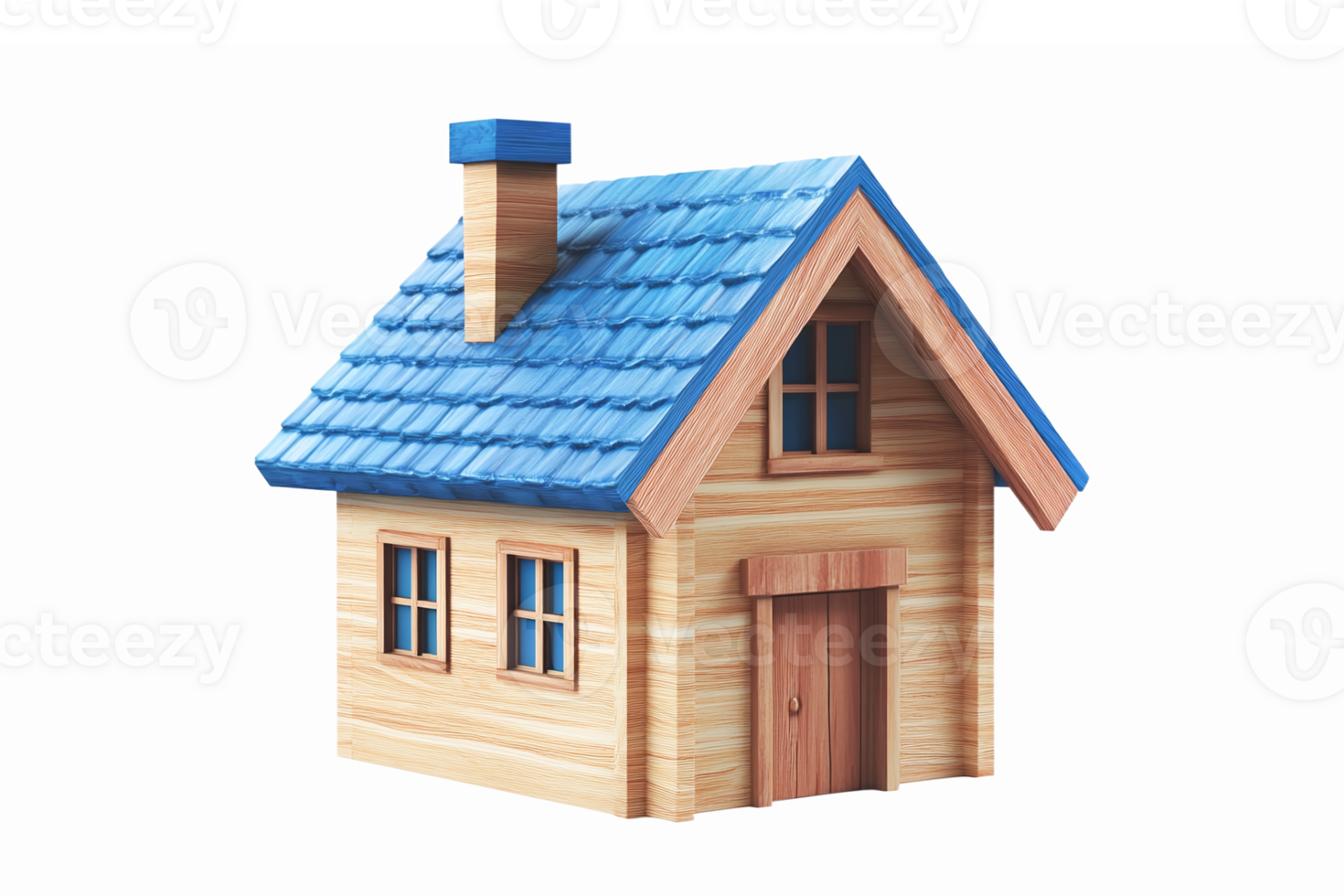 Charming Wooden House with Blue Roof and Detailed Design for Architecture and Home Decor Projects png