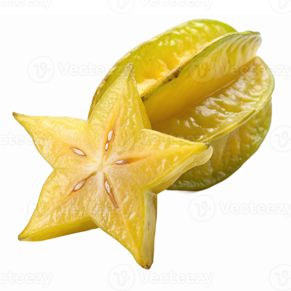 Fresh Starfruit Slices with Vibrant Yellow Color Isolated on Transparent Background png