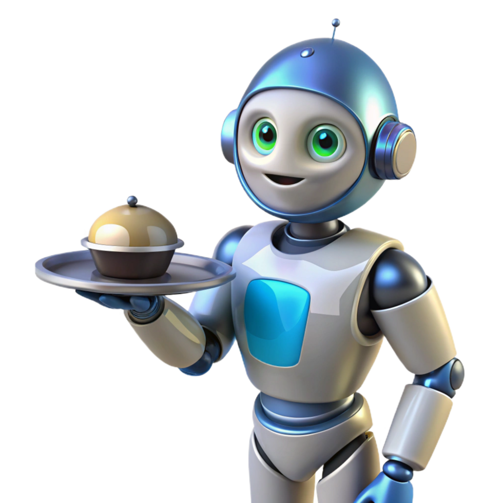 beautiful abstract AI robot assistant, humanoid, serving tray 4K png