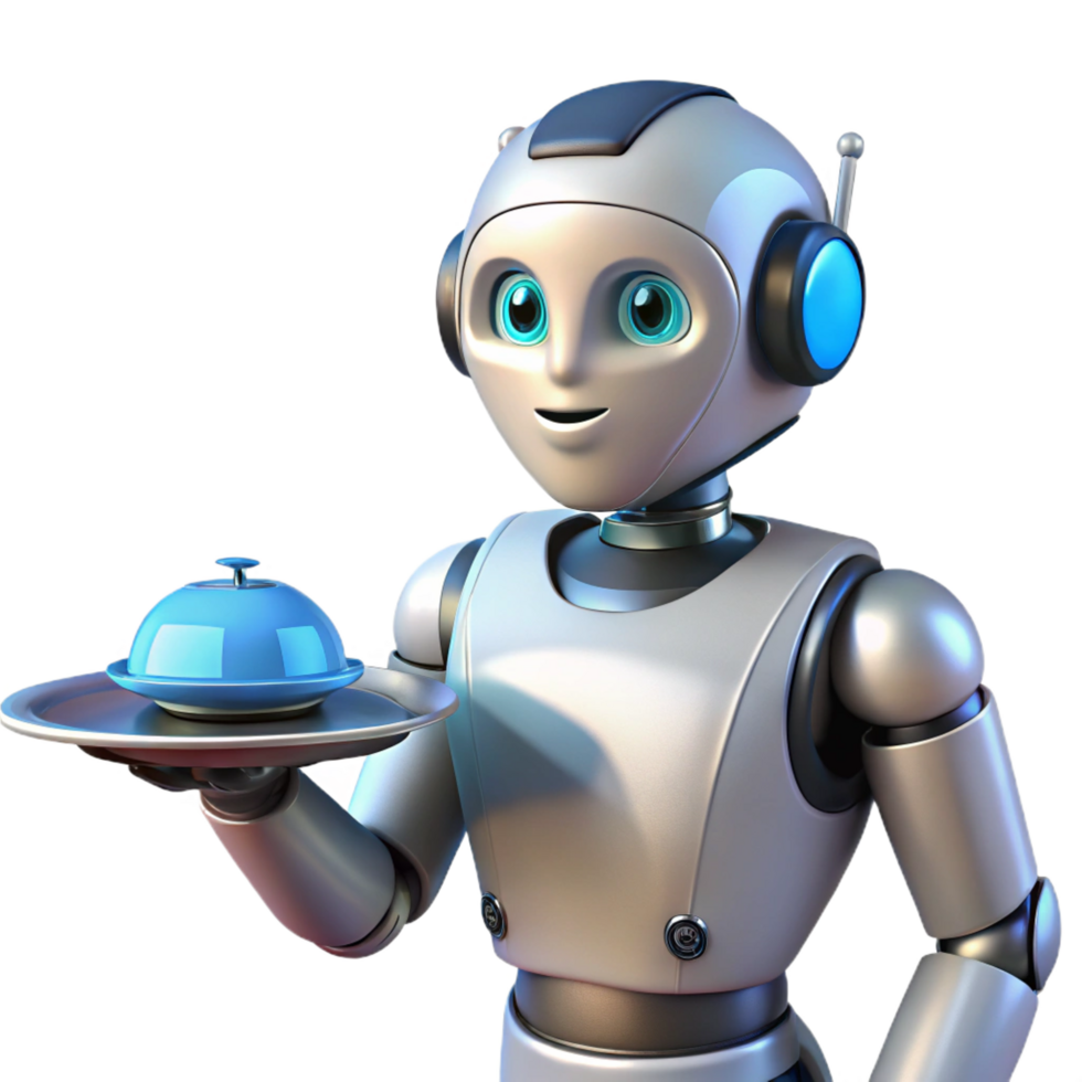 wonderful minimalist AI robot assistant, humanoid, serving tray high quality png